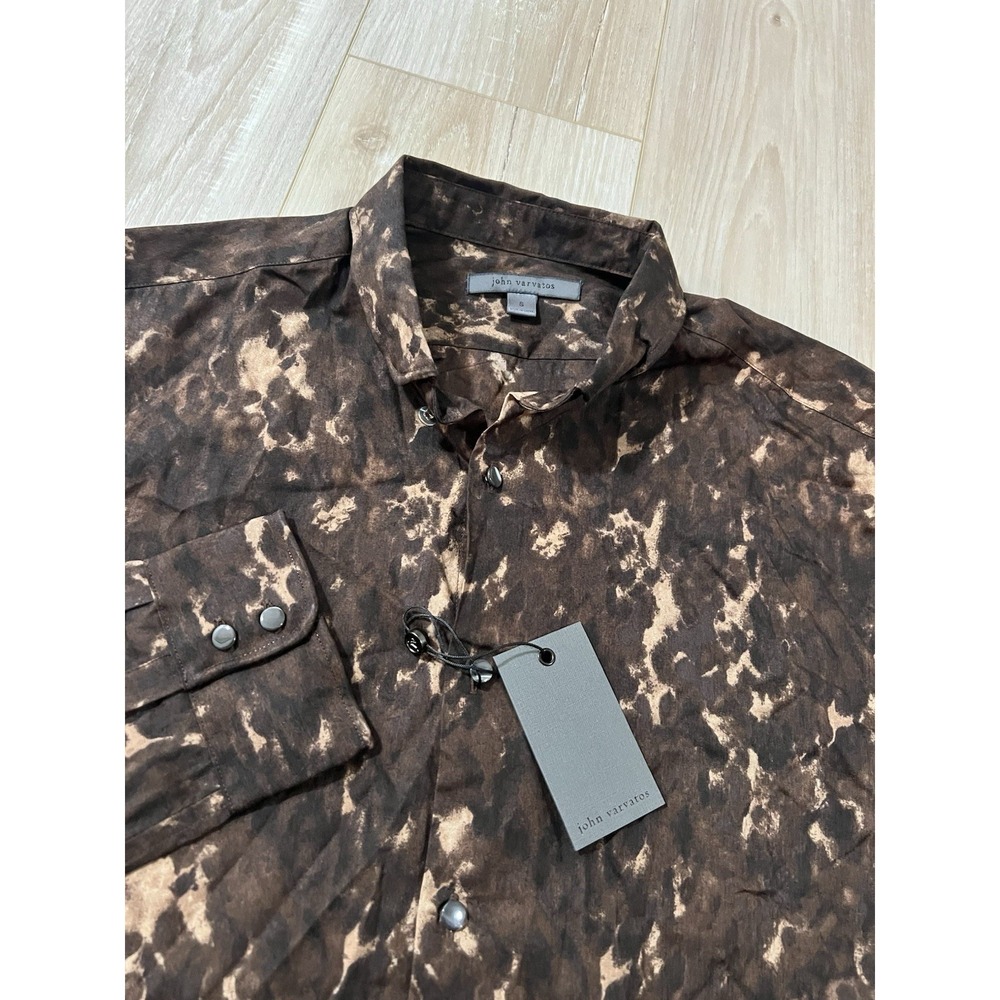 John Varvatos brown abstract print casual shirt Size Small